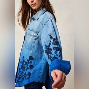 Free People Deep Sea Embroidered Shirt Sz Medium